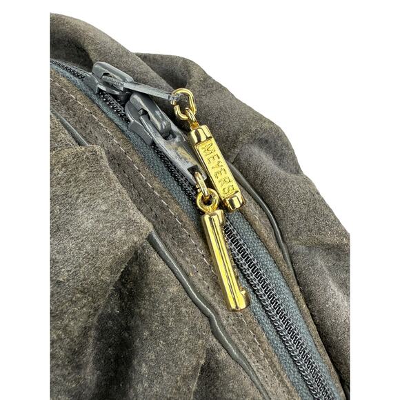 1960's MEYER USA gray suede leather triangle ruched purse - Picture 3 of 7